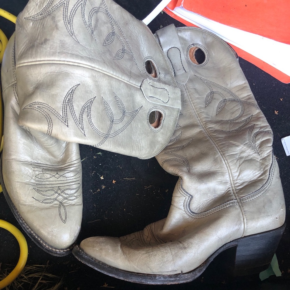 Grey leather cowboy boots
